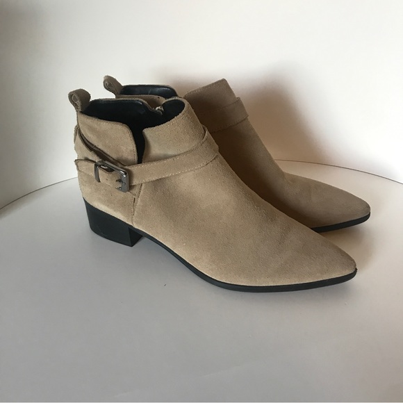 Marc Fisher 9.5 Natural Suede Beige Ireene Pointed Toe Strap Detail Ankle Boots. - Picture 6 of 14